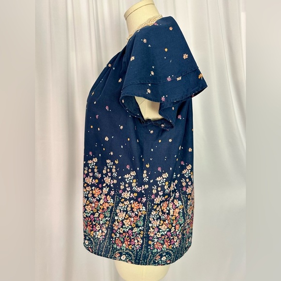 St. John's Bay Blue Ruffled V-Neck Blouse (747) - Picture 3 of 9